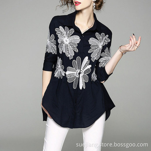 Women Loose Embroidery Print Blouses/Top